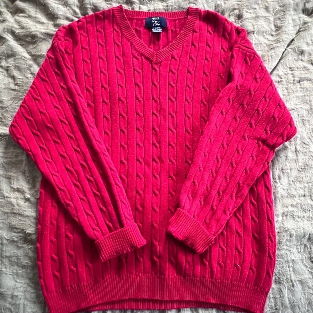 Hunt Club Women's Preppy Academia Cable Knit V-Neck 100% Cotton Sweater Size XL